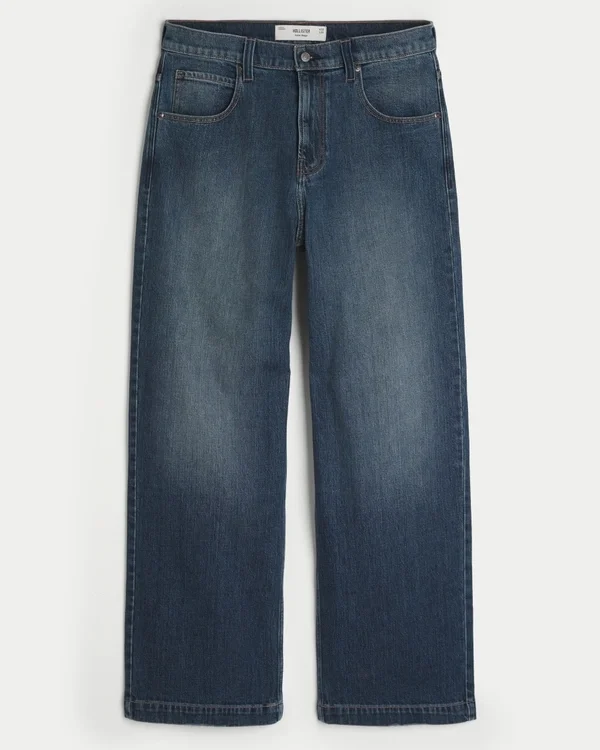 Dunkel gewaschene Jeans mit Logo-Stickerei Super Baggy Jeans Dunkel gewaschene Jeans mit Logo-Stickerei Super Baggy Jeans