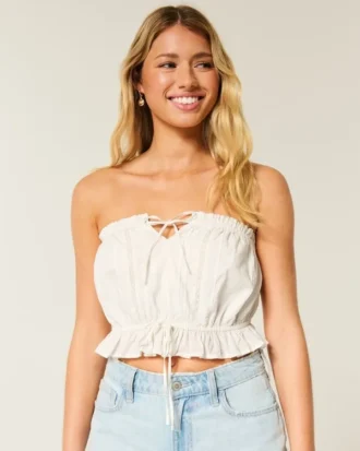 Easy Crop Trägerloses Tube-Top mit Spitzeneinsatz