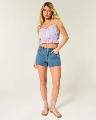 Easy Crop Trägerloses Tube-Top mit Spitzeneinsatz