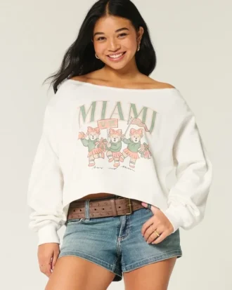 Easy Double Off-the-Shoulder Miami Graphic Sweatshirt