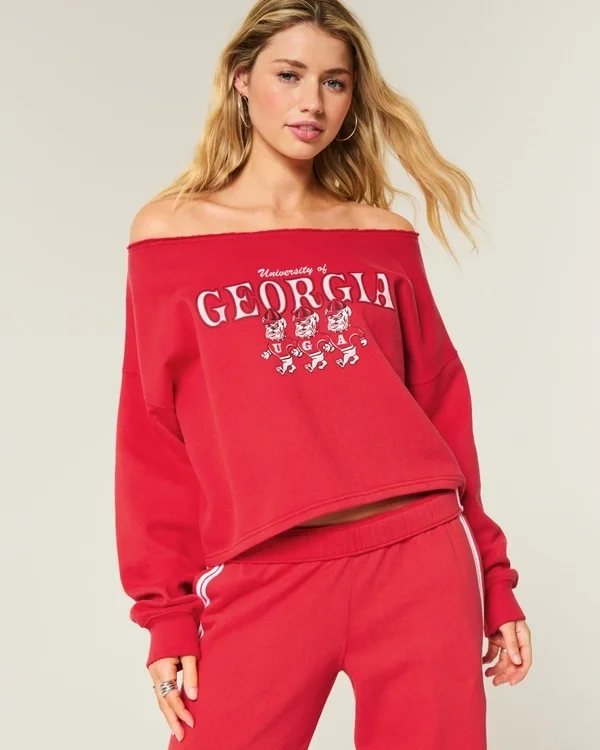 Easy Double Off-the-Shoulder Sweatshirt mit Grafik der University of Georgia Easy Double Off-the-Shoulder Sweatshirt mit Grafik der University of Georgia