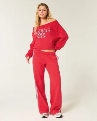 Easy Double Off-the-Shoulder Sweatshirt mit Grafik der University of Georgia