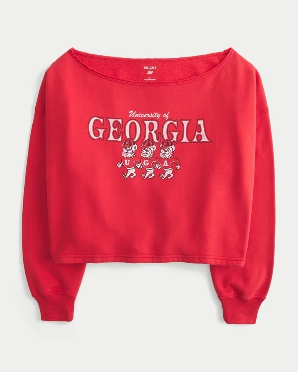 Easy Double Off-the-Shoulder Sweatshirt mit Grafik der University of Georgia Easy Double Off-the-Shoulder Sweatshirt mit Grafik der University of Georgia