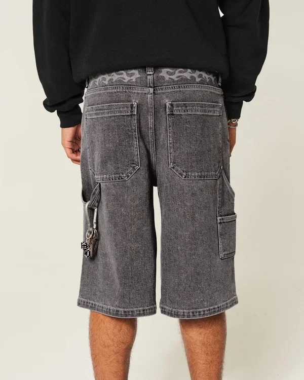 Flame Graphic Super Baggy Denim Painter Shorts Flame Graphic Super Baggy Denim Painter Shorts