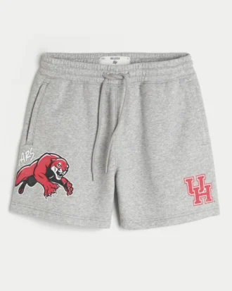 Fleece-Shorts mit Grafik der University of Houston, Länge bis zur Mitte des Oberschenkels