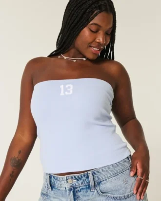 Geripptes, trägerloses Tube-Top mit Grafikprint Geripptes, trägerloses Tube-Top mit Grafikprint