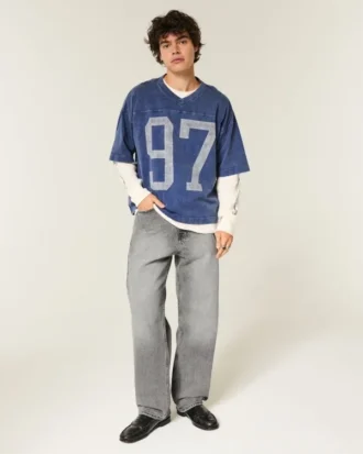 Gewaschene graue Baggy-Jeans