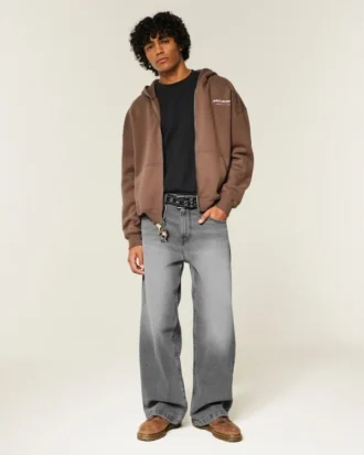 Gewaschene graue Super-Baggy-Jeans