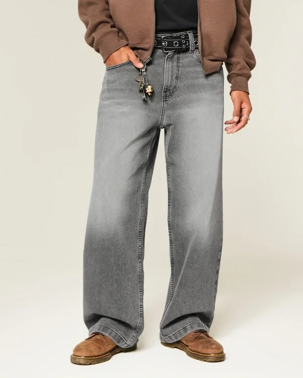 Gewaschene graue Super-Baggy-Jeans Gewaschene graue Super-Baggy-Jeans