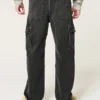 Gewaschene schwarze Baggy-Cargohose Gewaschene schwarze Baggy-Cargohose