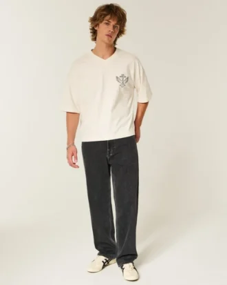 Gewaschene schwarze Baggy-Jeans Gewaschene schwarze Baggy-Jeans