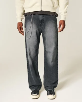 Gewaschene schwarze Baggy-Jeans Gewaschene schwarze Baggy-Jeans