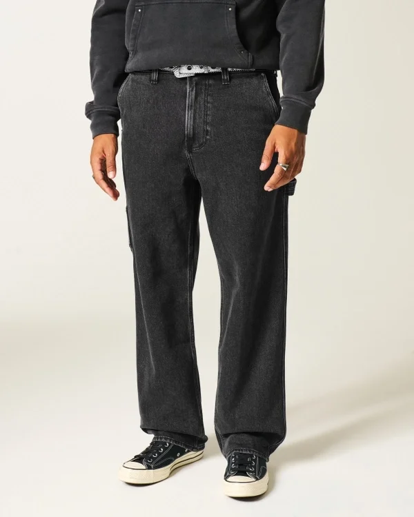 Gewaschene schwarze Baggy-Jeans im Painter-Stil Gewaschene schwarze Baggy-Jeans im Painter-Stil