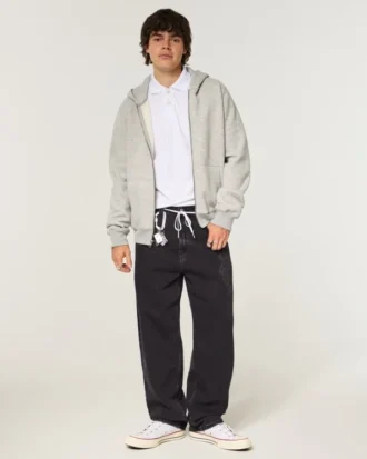 Gewaschene schwarze Baggy-Jeans mit Drachenmotiv