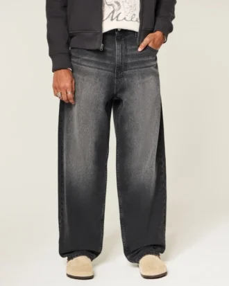 Gewaschene schwarze Baggy-Jeans mit Grafik