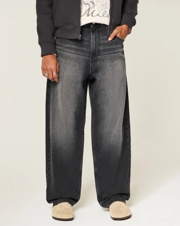 Gewaschene schwarze Baggy-Jeans mit Grafik Gewaschene schwarze Baggy-Jeans mit Grafik