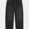 Gewaschene schwarze Baggy-Jeans mit Schlangenstickerei Gewaschene schwarze Baggy-Jeans mit Schlangenstickerei