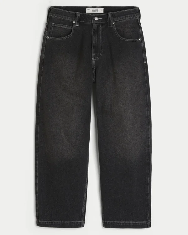 Gewaschene schwarze Baggy-Jeans mit Schlangenstickerei Gewaschene schwarze Baggy-Jeans mit Schlangenstickerei