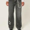 Gewaschene schwarze Baggy-Jeans mit Stern-Grafik Gewaschene schwarze Baggy-Jeans mit Stern-Grafik