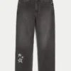 Gewaschene schwarze Baggy-Jeans mit Stern-Grafik Gewaschene schwarze Baggy-Jeans mit Stern-Grafik