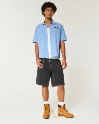 Gewaschene schwarze Baggy-Jeansshorts