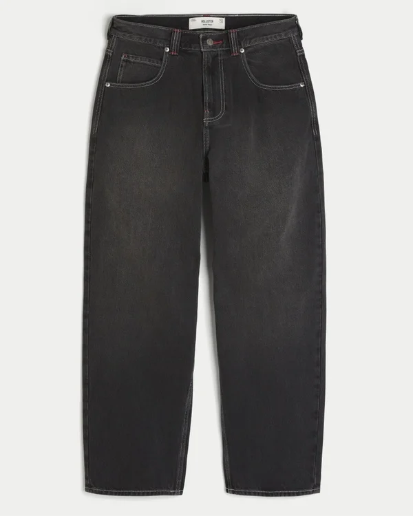 Gewaschene schwarze Skater-Baggy-Jeans mit Good Luck-Stickerei Gewaschene schwarze Skater-Baggy-Jeans mit Good Luck-Stickerei