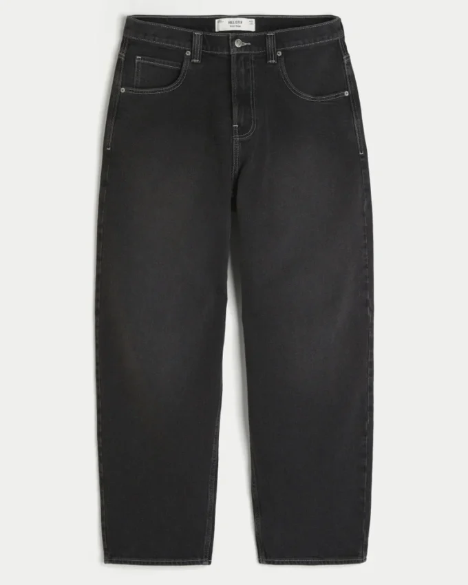 Gewaschene schwarze Skater-Baggy-Jeans mit Schlangenprint