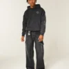 Gewaschene schwarze Super-Baggy-Cargo-Jeans
