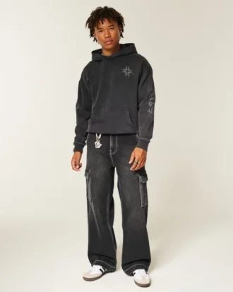 Gewaschene schwarze Super-Baggy-Cargo-Jeans Gewaschene schwarze Super-Baggy-Cargo-Jeans