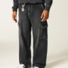Gewaschene schwarze Super-Baggy-Cargo-Jeans