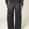 Gewaschene schwarze Super-Baggy-Cargo-Jeans