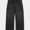 Gewaschene schwarze Super-Baggy-Cargo-Jeans