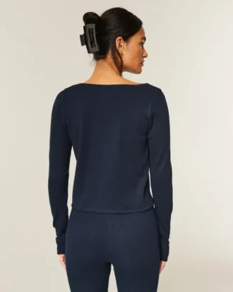 Gilly Hicks Bequemes Langarm-Shirt mit Waffelmuster und Rundhalsausschnitt