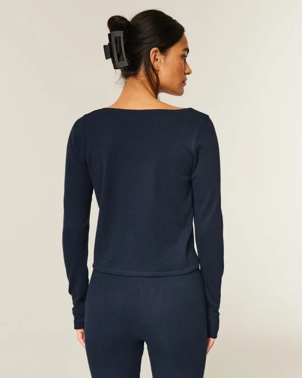 Gilly Hicks Bequemes Langarm-Shirt mit Waffelmuster und Rundhalsausschnitt Gilly Hicks Bequemes Langarm-Shirt mit Waffelmuster und Rundhalsausschnitt