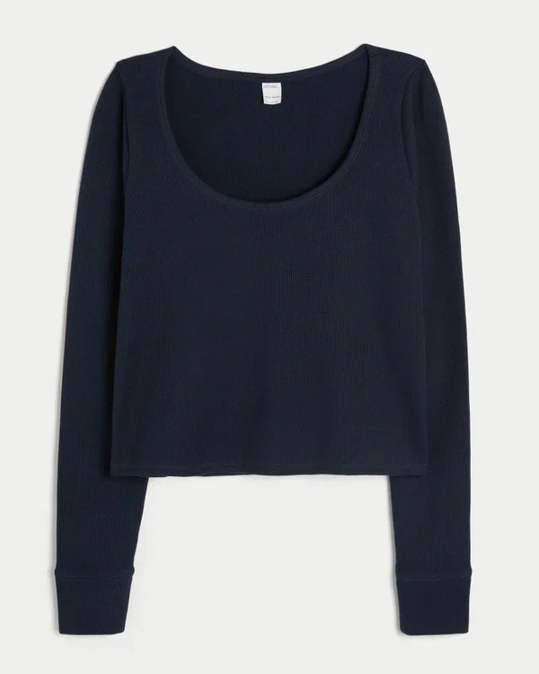 Gilly Hicks Bequemes Langarm-Shirt mit Waffelmuster und Rundhalsausschnitt Gilly Hicks Bequemes Langarm-Shirt mit Waffelmuster und Rundhalsausschnitt