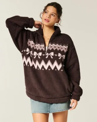 Gilly Hicks Sherpa-Sweatshirt mit Viertelreißverschluss