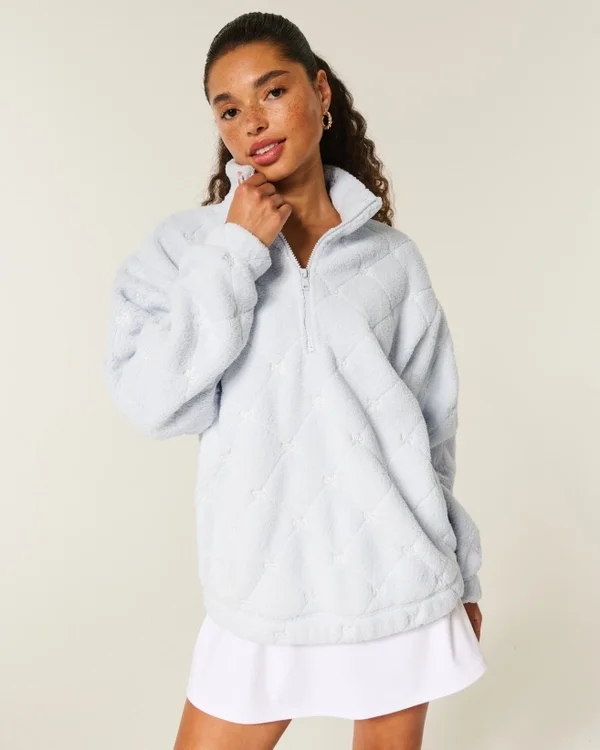 Gilly Hicks Sweatshirt mit Schleifenstickerei und Sherpa-Futter, Viertelreißverschluss Gilly Hicks Sweatshirt mit Schleifenstickerei und Sherpa-Futter, Viertelreißverschluss