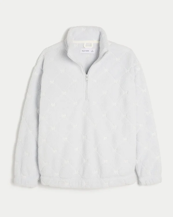 Gilly Hicks Sweatshirt mit Schleifenstickerei und Sherpa-Futter, Viertelreißverschluss Gilly Hicks Sweatshirt mit Schleifenstickerei und Sherpa-Futter, Viertelreißverschluss