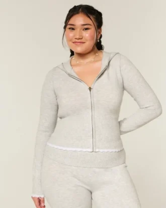 Gilly Hicks Sweatshirt mit Zip-Up-Kapuze und gewelltem Saum Gilly Hicks Sweatshirt mit Zip-Up-Kapuze und gewelltem Saum