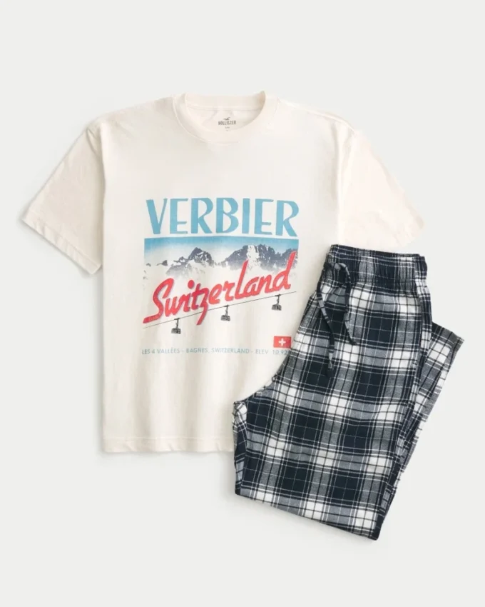 Grafik-T-Shirt und Flanell-Schlafanzughose Grafik-T-Shirt und Flanell-Schlafanzughose