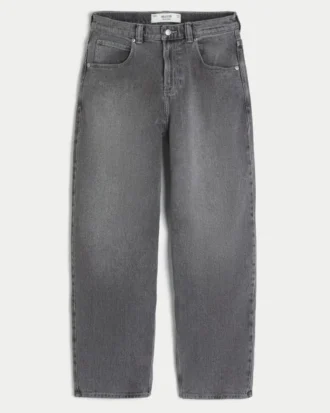 Graue Skater-Baggy-Jeans mit Stickerei und Nieten