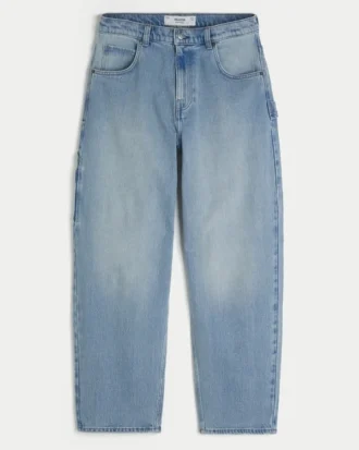 Hellblaue, bestickte Skater-Baggy-Jeans mit Gesäßtasche Hellblaue, bestickte Skater-Baggy-Jeans mit Gesäßtasche