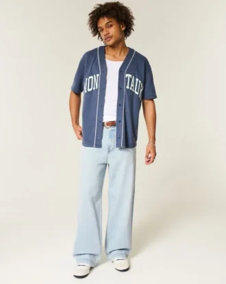 Hellblaue New York Graphic Super Baggy Jeans