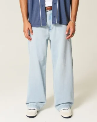 Hellblaue New York Graphic Super Baggy Jeans
