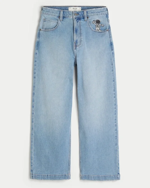 Hellblaue Super-Baggy-Jeans mit Astronauten-Grafik Hellblaue Super-Baggy-Jeans mit Astronauten-Grafik