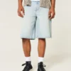 Hellblaue Super-Baggy-Jeansshorts mit Würfelgrafik Hellblaue Super-Baggy-Jeansshorts mit Würfelgrafik