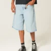 Hellblaue, verzierte Super-Baggy-Jeansshorts Hellblaue, verzierte Super-Baggy-Jeansshorts