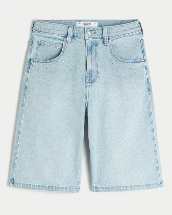 Hellblaue, verzierte Super-Baggy-Jeansshorts Hellblaue, verzierte Super-Baggy-Jeansshorts