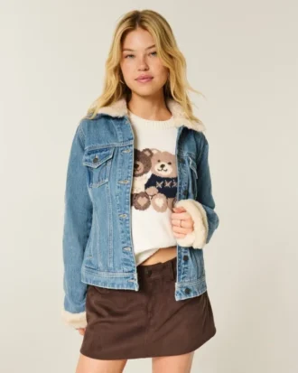 Jeansjacke mit Kunstfellbesatz