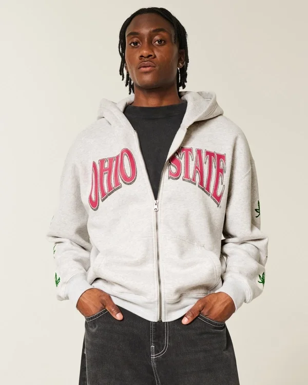 Kastenförmig Ohio State University Buckeyes Grafik-Kapuzenjacke mit Reißverschluss Kastenförmig Ohio State University Buckeyes Grafik-Kapuzenjacke mit Reißverschluss